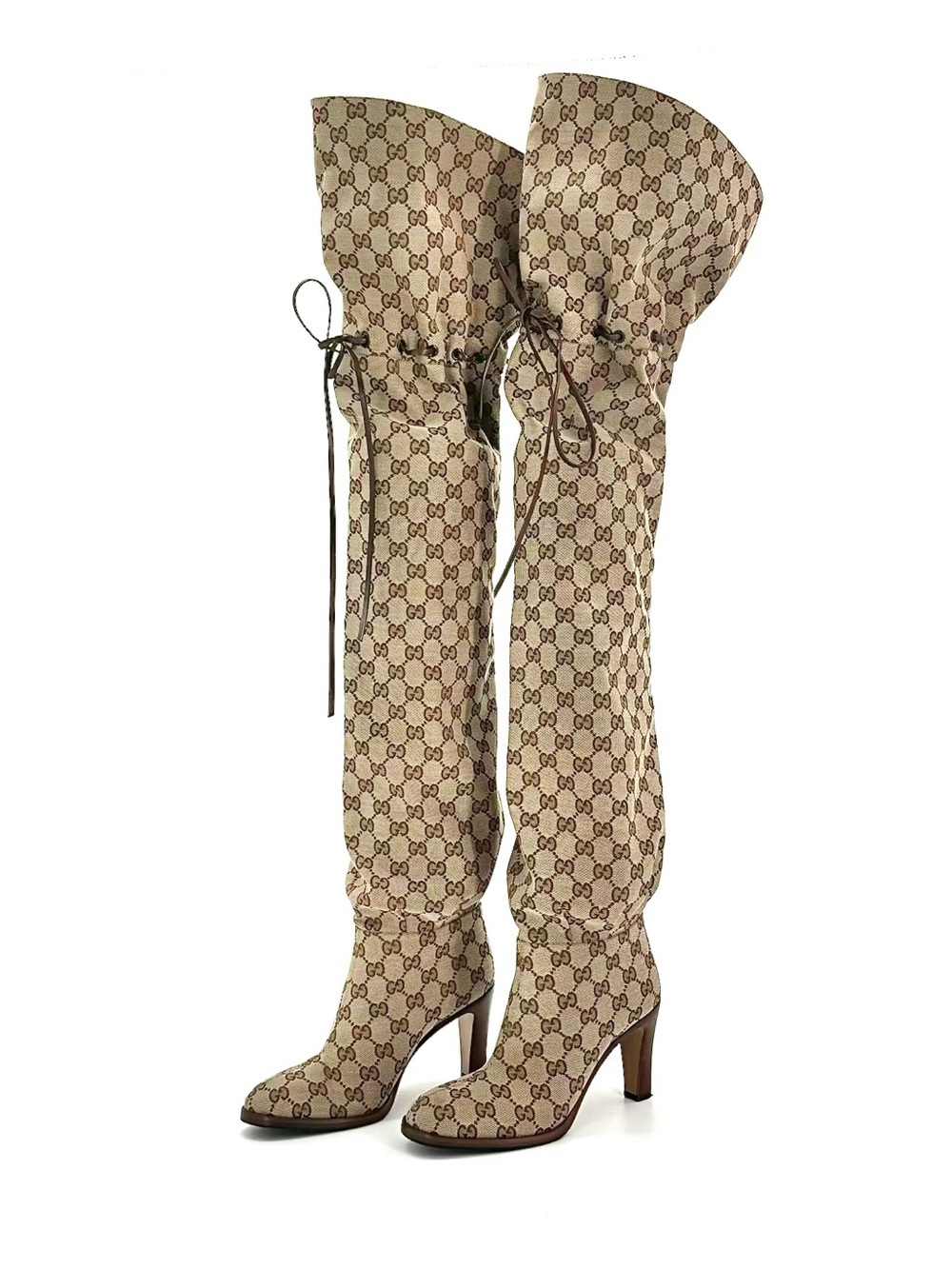 Gucci Lisa GG Monogram Slouch Thigh High Pull On Boots 36